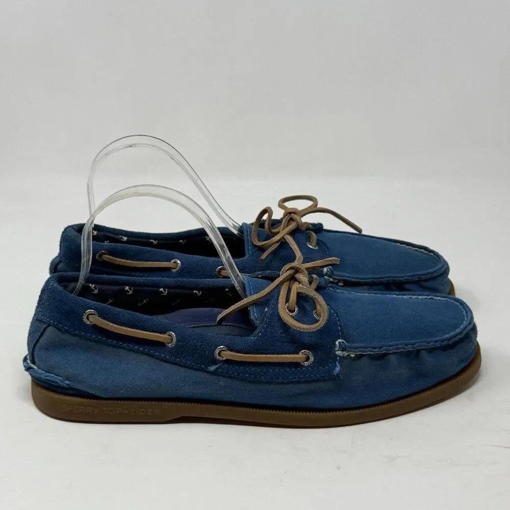 Sperry Top Sider Boat Shoes Mens 11.5 M Blue Canvas Suede 2 Eye Moccasins Preppy